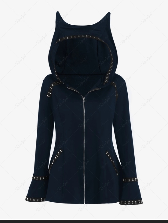 Rosegal Jackets & Blazers - Rosegal Black Cat Hooded Zip Jacket with Stud Trim Size 4X